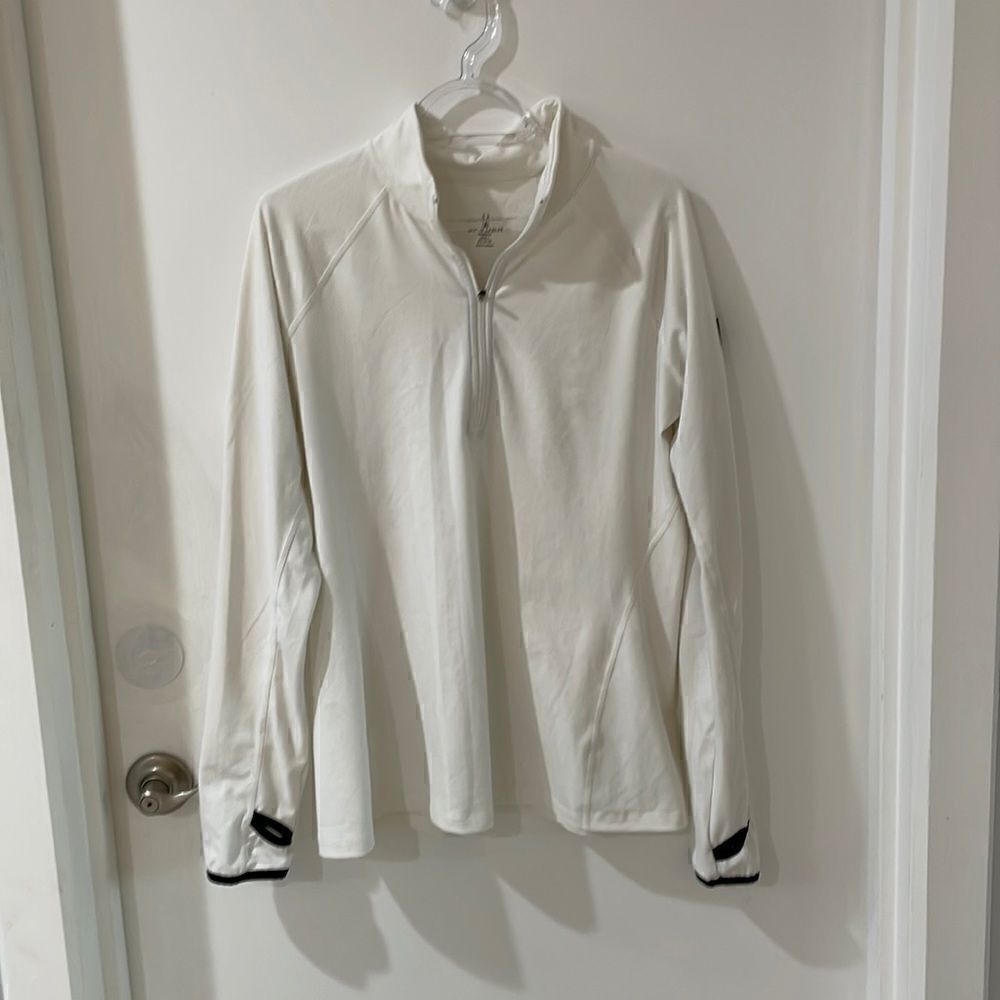 SPYDER ivory off white black half zip sweater pullover baselayer midweight L
